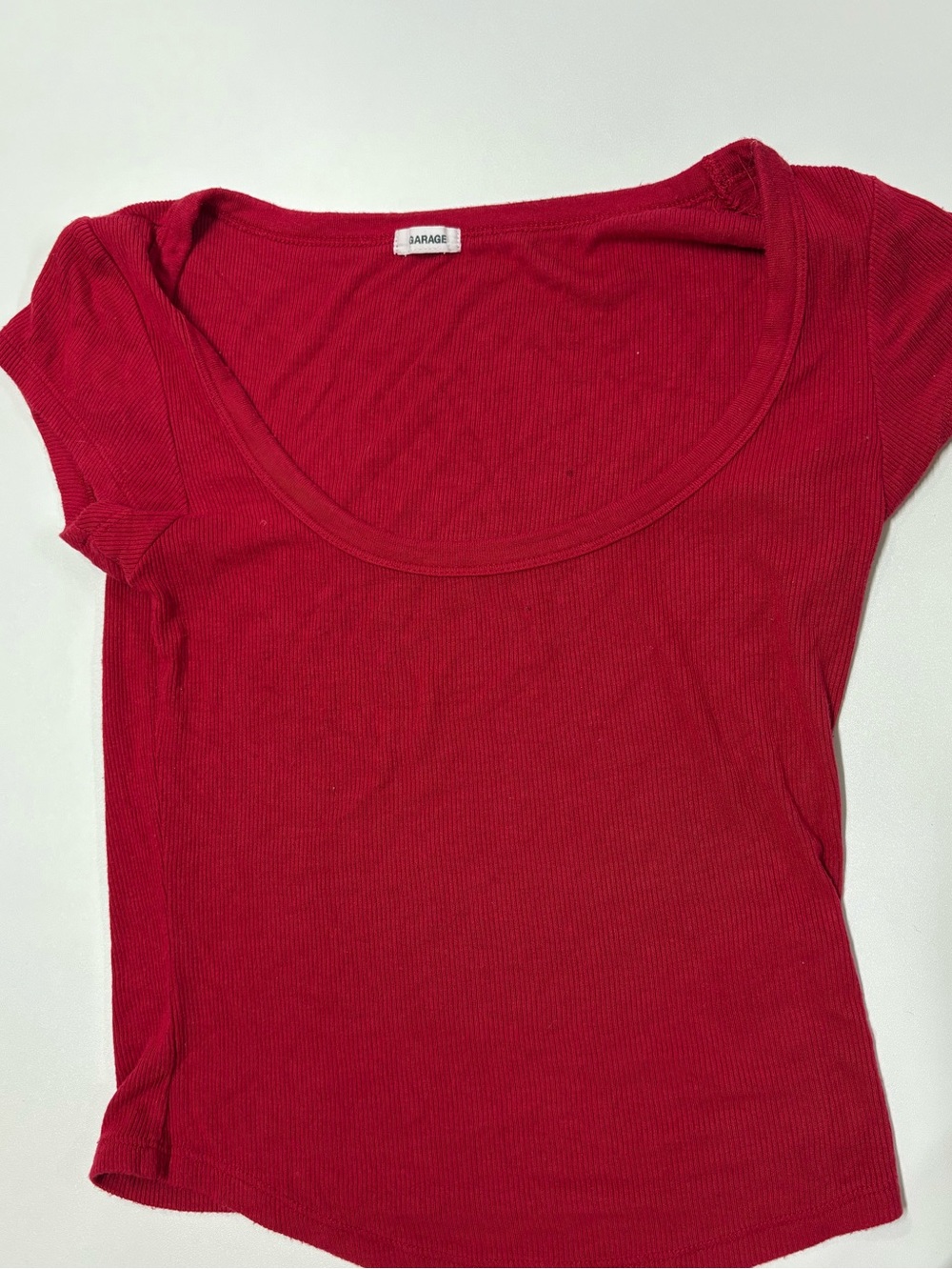 Garage Women's Short Sleeve Scoop Neck Tee in red